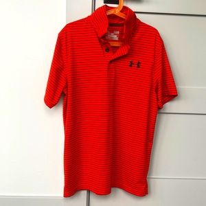 Boys Under Armour Golf Polo Size YL - Orange with Gray Stripes